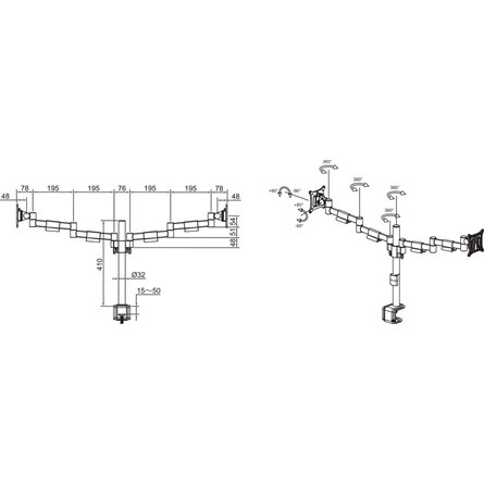 MULTIBRACKETS 2 karos asztali konzol, M VESA Deskmount Officeline Dual Black (15-30", max.VESA: 100x100 mm, 7 kg)