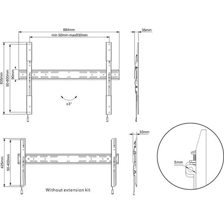 Multibrackets Wallmount Fixed X Large 42"-90" monitor TV fal