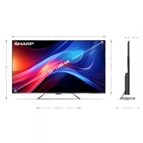 SHARP 75GP7265E 75"/189cm 4K UHD QLED Google TV Harman/Kardon hangszórókkal, 3840x2160, 4xHDMI/2xUSB