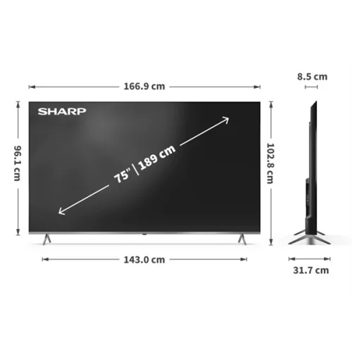 SHARP 75JP7265E 75"/189cm 4K Ultra HD QLED MiniLED Google TV Harman/Kardon hangszórókkal, 3840x2160, 4xHDMI/2xUSB