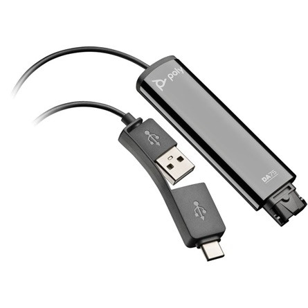 HP Poly DA75 1db QD (Quick Disconnect) - 1db USB-A 2.0 1db USB-C M/M adapter fekete