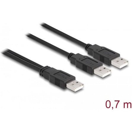 Delock USB-A 2.0 -> 2db USB-A 2.0 M/M adatkábel 0.7m fekete