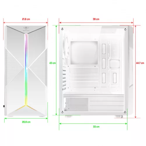 Spirit of Gamer Számítógépház - CLONE 3 White (fekete, ablakos, 8x12cm ventilátor, alsó táp,  ATX, 1xUSB3.0, 2xUSB2.0)