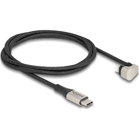 Delock USB-C -> Lightning M/M adatkábel 1m fekete-ezüst MFi, egyenes/180°