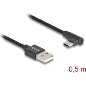   Delock USB-A 2.0 -> USB-C M/M adatkábel 0.5m fekete egyenes/90°