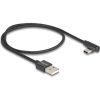 Delock USB-A 2.0 -> USB-C M/M adatkábel 0.5m fekete egyenes/90°