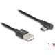 Delock USB-A 2.0 -> USB-C M/M adatkábel 1m fekete egyenes/90°