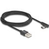 Delock USB-A 2.0 -> USB-C M/M adatkábel 2m fekete egyenes/90°