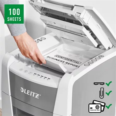 LEITZ Iratmegsemmisítő, konfetti, 100 lap, "IQ AutoFeed SmallOffice 100 P4 Pro"