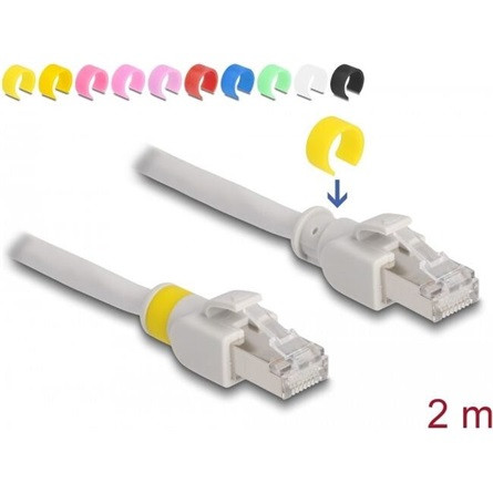 Delock RJ45 CAT6A S/FTP -> RJ45 CAT6A S/FTP M/M adatkábel 2m szürke színes jelólővel