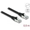 Delock RJ45 CAT6A S/FTP -> RJ45 CAT6A S/FTP M/M adatkábel 0.5m fekete PUR, kültéri