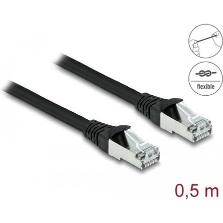 Delock RJ45 CAT6A S/FTP -> RJ45 CAT6A S/FTP M/M adatkábel 0.5m fekete PUR, kültéri