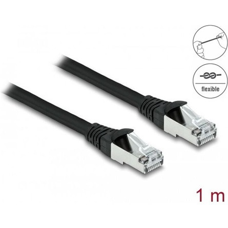 Delock RJ45 CAT6A S/FTP -> RJ45 CAT6A S/FTP M/M adatkábel 1m fekete PUR, kültéri