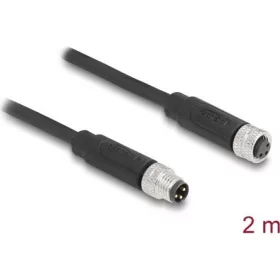   Delock M8 3pin A-code -> M8 3pin A-code M/F adatkábel 2m fekete TPU