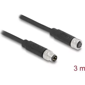   Delock M8 3pin A-code -> M8 3pin A-code M/F adatkábel 3m fekete TPU