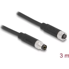   Delock M8 4pin A-code -> M8 4pin A-code M/F adatkábel 3m fekete TPU