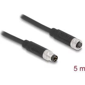   Delock M8 4pin A-code -> M8 4pin A-code M/F adatkábel 5m fekete TPU
