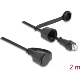   Delock RJ45 CAT6 STP -> M/M adatkábel 2m fekete IP68, védőfedéllel kültéri használatra