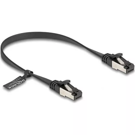 Delock RJ45 CAT8.1 U/FTP -> RJ45 CAT8.1 U/FTP M/M adatkábel 0.25m fekete lapos, flexibilis
