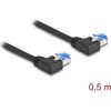 Delock RJ45 CAT6A S/FTP -> RJ45 CAT6A S/FTP M/M adatkábel 0.5m fekete 90° bal/bal