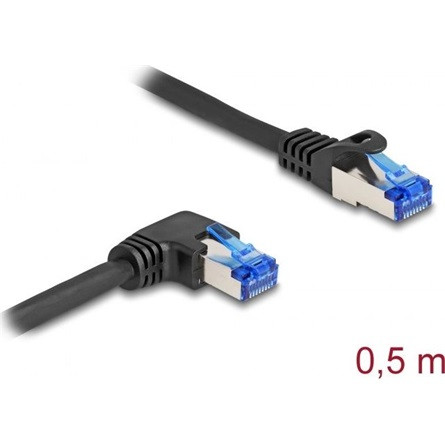 Delock RJ45 CAT6A S/FTP -> RJ45 CAT6A S/FTP M/M adatkábel 0.5m fekete 90° egyenes/jobb