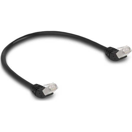 Delock RJ45 CAT6A S/FTP -> RJ45 CAT6A S/FTP M/M adatkábel 0.5m fekete 45° fel/45° fel