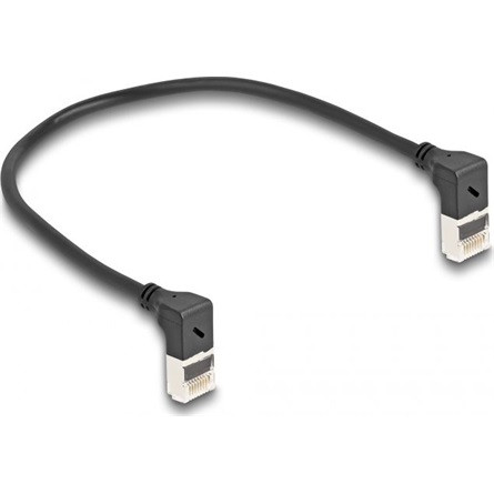 Delock RJ45 CAT6A S/FTP -> RJ45 CAT6A S/FTP M/M adatkábel 0.25m fekete slim, 90° fel/fel