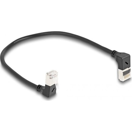 Delock RJ45 CAT6A S/FTP -> RJ45 CAT6A S/FTP M/M adatkábel 0.25m fekete slim, 90° fel/le