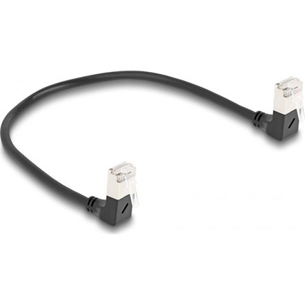 Delock RJ45 CAT6A S/FTP -> RJ45 CAT6A S/FTP M/M adatkábel 0.25m fekete slim, 90° le/le