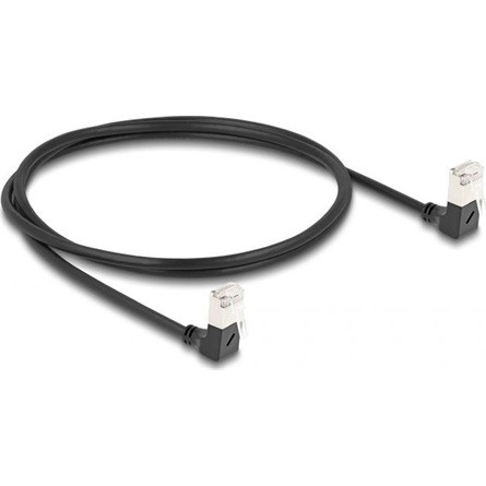 Delock RJ45 CAT6A S/FTP -> RJ45 CAT6A S/FTP M/M adatkábel 1m fekete slim, 90° le/le