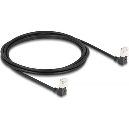 Delock RJ45 CAT6A S/FTP -> RJ45 CAT6A S/FTP M/M adatkábel 2m fekete slim, 90° le/le