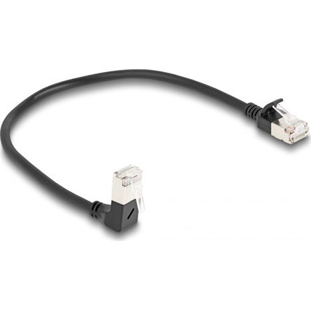 Delock RJ45 CAT6A S/FTP -> RJ45 CAT6A S/FTP M/M adatkábel 0.25m fekete slim, 90° le/egyenes