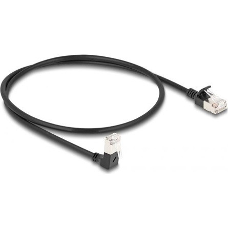 Delock RJ45 CAT6A S/FTP -> RJ45 CAT6A S/FTP M/M adatkábel 0.5m fekete slim, 90° le/egyenes