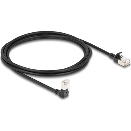 Delock RJ45 CAT6A S/FTP -> RJ45 CAT6A S/FTP M/M adatkábel 2m fekete slim, 90° le/egyenes