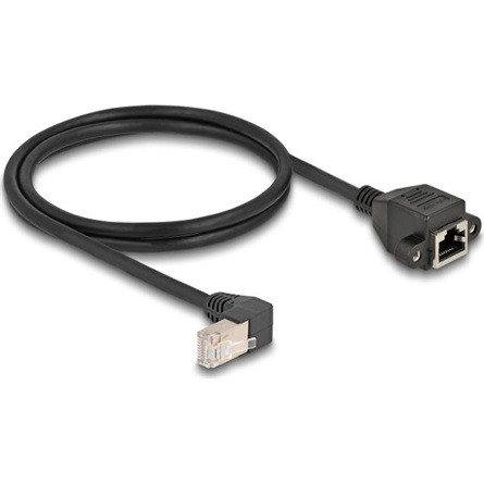 Delock RJ45 CAT6A S/FTP -> RJ45 CAT6A S/FTP M/F adatkábel 1m fekete 90°/beépíthetó egyenes