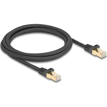 Delock RJ45 CAT6A S/FTP -> RJ45 CAT6A S/FTP M/M adatkábel 2m fekete fonott borítással