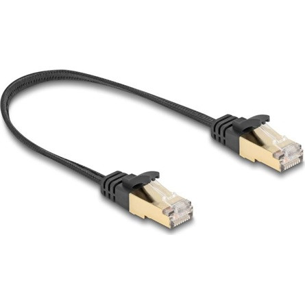 Delock RJ45 CAT6A S/FTP -> RJ45 CAT6A S/FTP M/M adatkábel 0.25m fekete fonott borítással