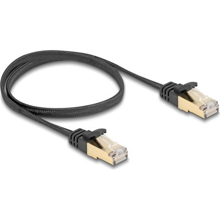 Delock RJ45 CAT6A S/FTP -> RJ45 CAT6A S/FTP M/M adatkábel 0.5m fekete fonott borítással