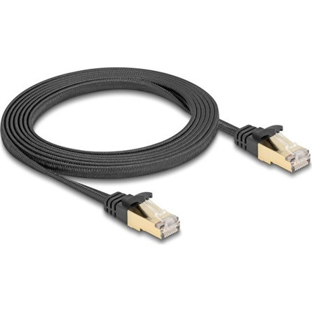 Delock RJ45 CAT6A S/FTP -> RJ45 CAT6A S/FTP M/M adatkábel 2m fekete fonott borítással