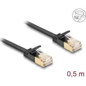   Delock RJ45 hálózati kábel Cat.6A apa - apa robosztus csatlakozóval és Cat.7 nyers lapos kábellel U/FTP 0,5 m, fekete