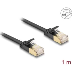   Delock RJ45 hálózati kábel Cat.6A apa - apa robosztus csatlakozóval és Cat.7 nyers lapos kábellel U/FTP 1 m, fekete