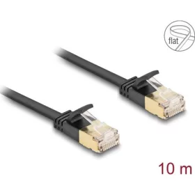   Delock RJ45 hálózati kábel Cat.6A apa - apa robosztus csatlakozóval és Cat.7 nyers lapos kábellel U/FTP 10 m, fekete