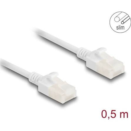 Delock RJ45 hálózati kábel Cat.6A apa   apa robosztus csatlakozóval ipari felhasználásra U/UTP Slim 0,5 m, fehér