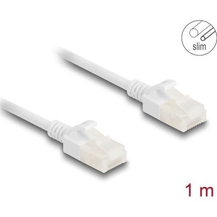 Delock RJ45 hálózati kábel Cat.6A apa   apa robosztus csatlakozóval ipari felhasználásra U/UTP Slim 1 m, fehér