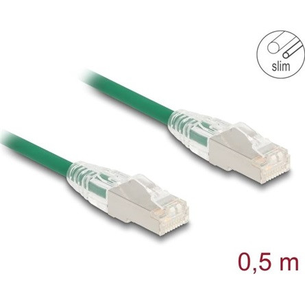 Delock RJ45 hálózati kábel Cable Cat.6A apa   apa hajlított csatlakozóval U/FTP Slim 0,5 m, zöld