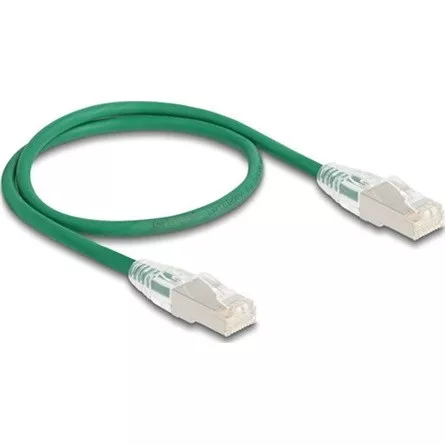 Delock RJ45 hálózati kábel Cable Cat.6A apa   apa hajlított csatlakozóval U/FTP Slim 0,5 m, zöld