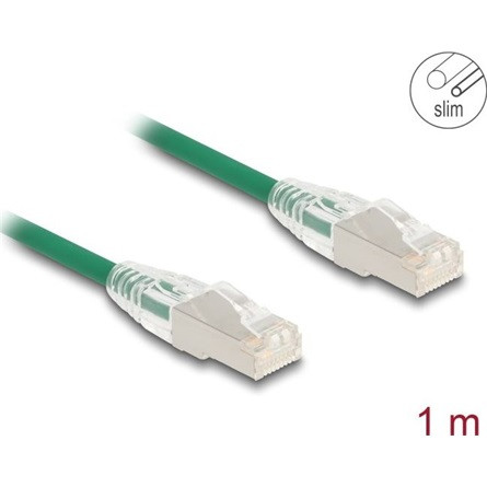 Delock RJ45 hálózati kábel Cable Cat.6A apa   apa hajlított csatlakozóval U/FTP Slim 1 m, zöld