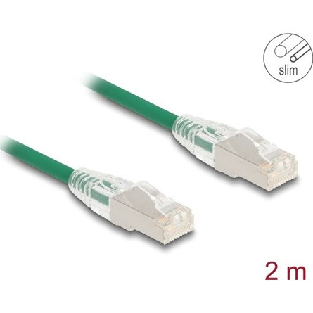 Delock RJ45 hálózati kábel Cable Cat.6A apa   apa hajlított csatlakozóval U/FTP Slim 2 m, zöld