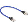 Delock RJ45 hálózati kábel fonott borítással Cat.6A U/FTP Slim, 0,3 m, kék