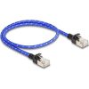 Delock RJ45 hálózati kábel fonott borítással Cat.6A U/FTP Slim, 0,5 m, kék